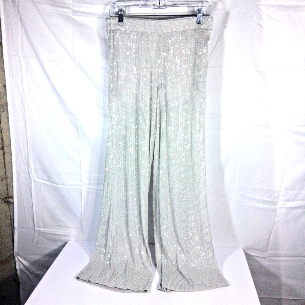 Wild Fable Silver 30X28 Sequined Small Stretchy Glitzy Mid-Rise Party Pants NWT
